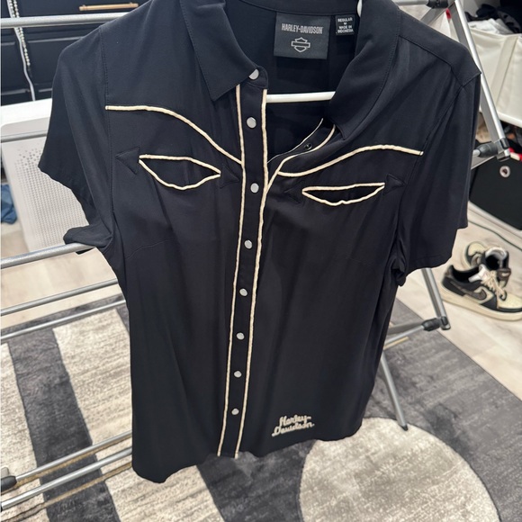 Harley-Davidson Tops - Harley-Davidson Black Short Sleeve Western-Style Polo with Cream Piping